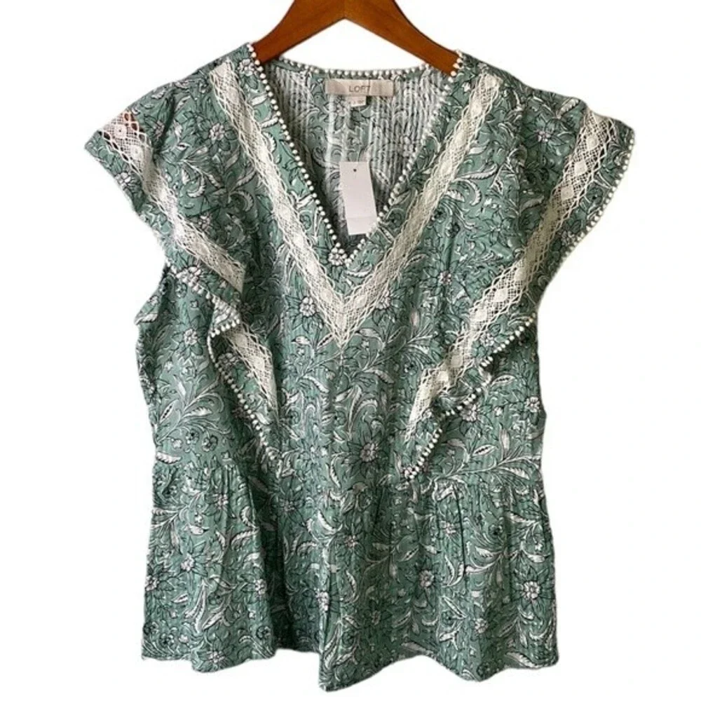 Loft Spring Bloom Lacy Ruffle Peplum Top Floral Flutter Cap Sleeve V-Neck - Picture 3 of 15